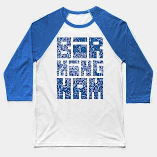 Birmingham, England City Map Typography - Blueprint Baseball T-Shirt